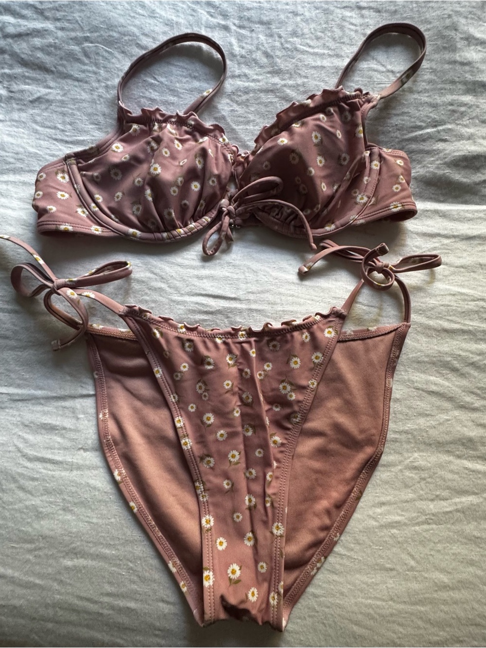 wild fable Rose Mauve Daisy Print Tie Bikini Set